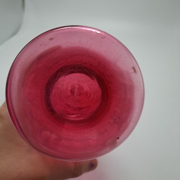 Fenton Cranberry Optic Dot Thumbprint Glass Crimped Pinched Edge Vase Vintage - Picture 14 of 14